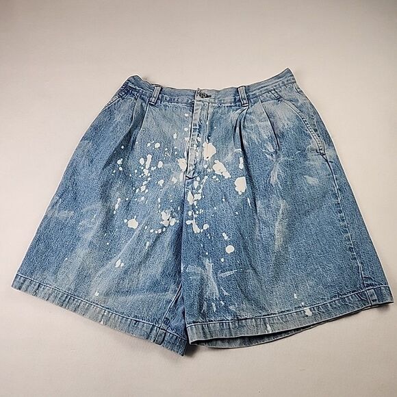 VTG Ralph Lauren Country Pleated Front Distressed Denim Jeans Shorts Size 12 Y2K - Picture 1 of 12